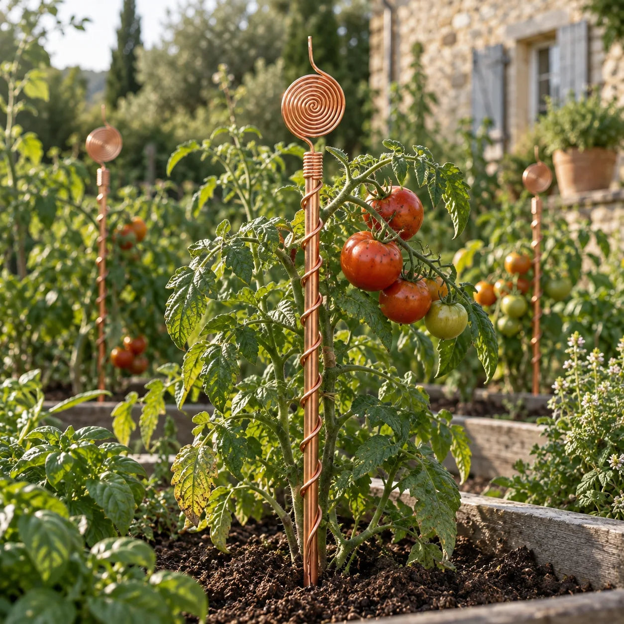 Tuteur en cuivre KUPRA dans un potager
